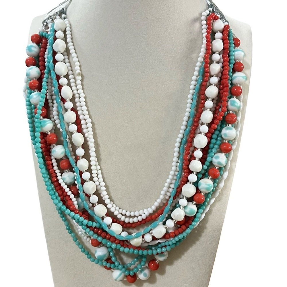 Multicolor Coral Beaded Necklace Marked Japan